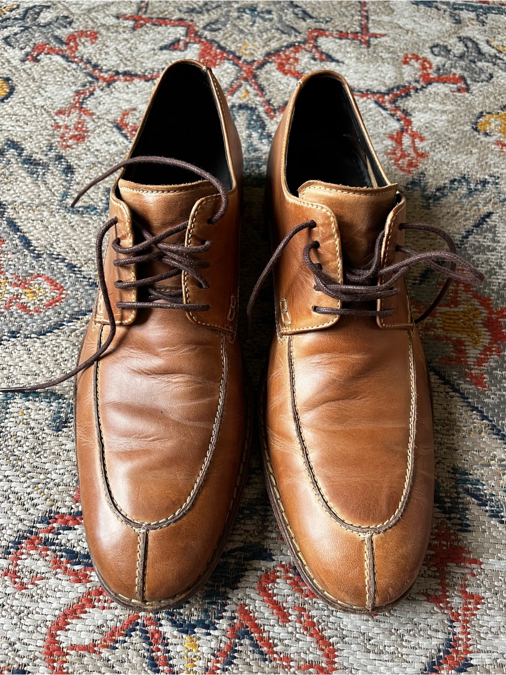 Cole Haan Tan Leather Derby Shoes with Dark Brown Laces Size 10